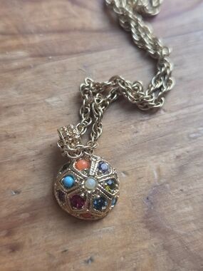 D'Orlan Buried Treasure 22kt Gold Plated Multi-Stone Vintage Pendant Necklace